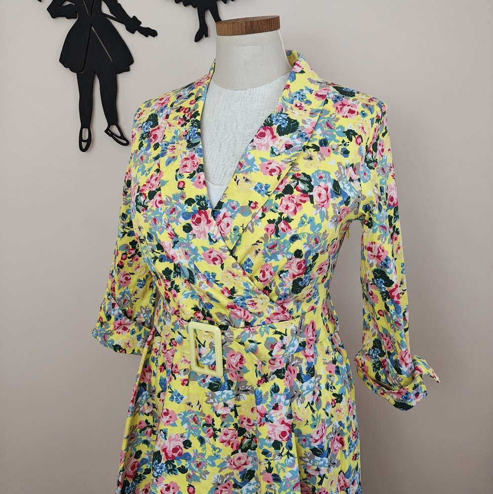 Lindy Bop Yellow Floral Dress XL